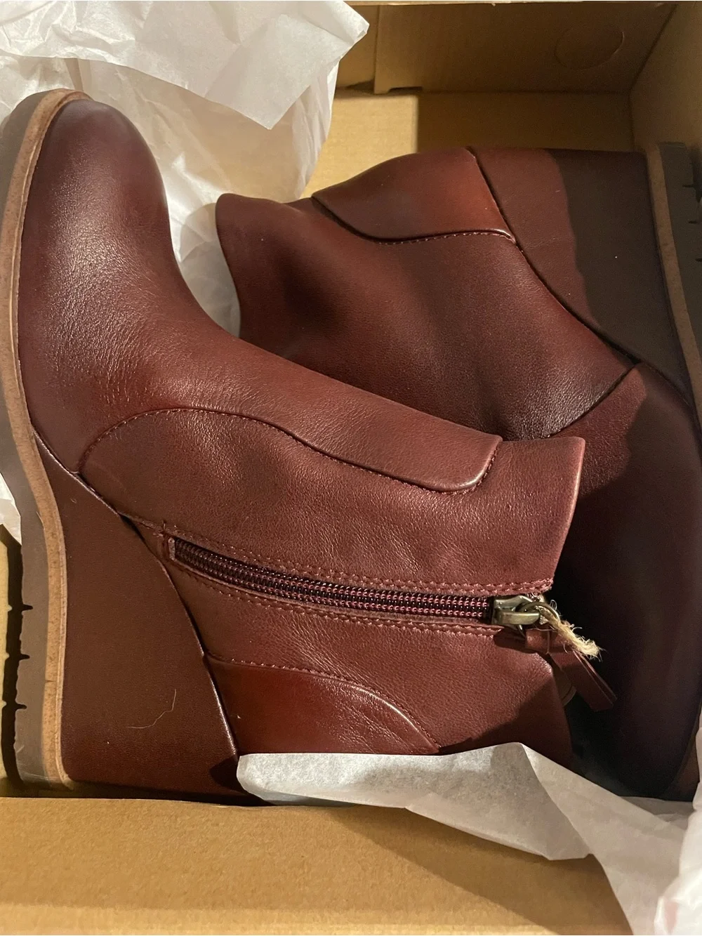 Sofft Women's Chestnut Brown Wedge Ankle Booties with Side Zip